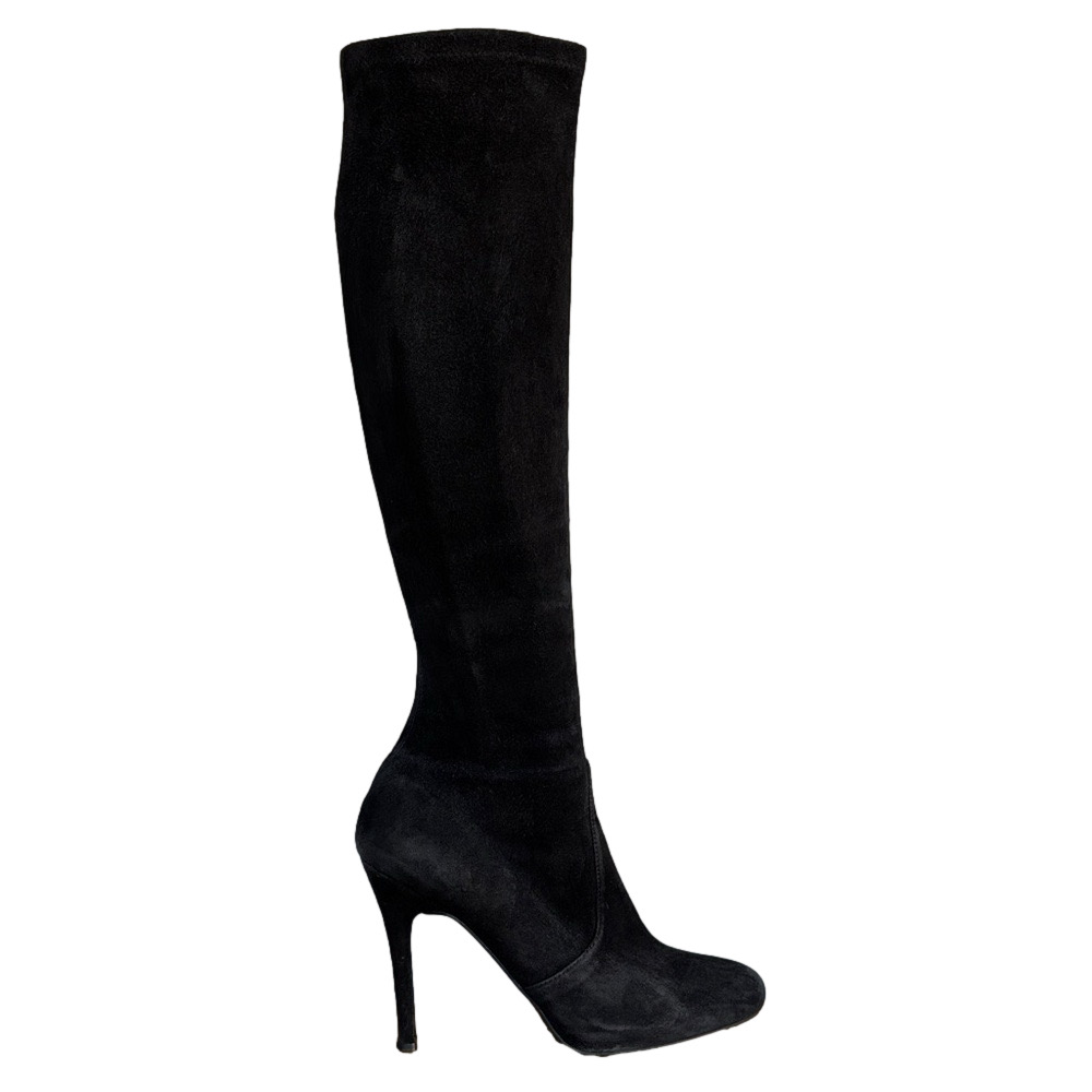 Stuart Weitzman Black Suede Over-the-Knee Stiletto Boots Minimal Chic Y2K Luxe - Picture 2 of 13